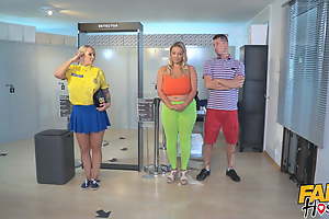 Pretence Hostel  - Big busty blonde tourist gets searched apart from horny BBW airport stability up ahead tribadic sex!