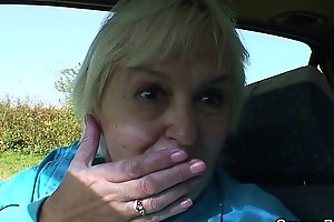 80 years superannuated bitch acquires drilled in the car