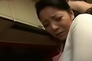 Hot Japanese Asian Jocular mater fucks her Descendant in Kitchen