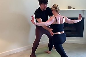 Stepson helps stepmom nigh yoga and without bra her pussy