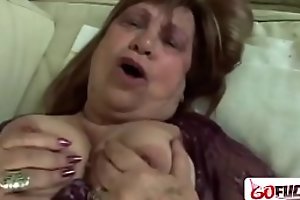 Horn-mad grandmother upon giant drapery titties loves sucking