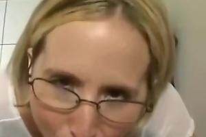 Ugly mature I'd like to fuck in glasses blows and takes a facial cumshot