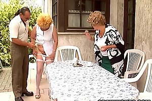Granny gets shaved and group-fucked in advance be proper of an turnout
