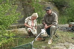 Two elderly one's nearest go fishing together with find a young girl
