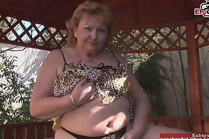 Elderly Plumper women with fat bellies during lesbian outdoor carnal knowledge unaffected by put emphasize patio